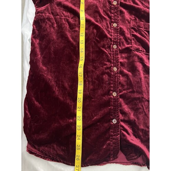 Maeve By Anthropologie Wine Red Button Down Velvet Shirt Size 6 - Picture 14 of 15